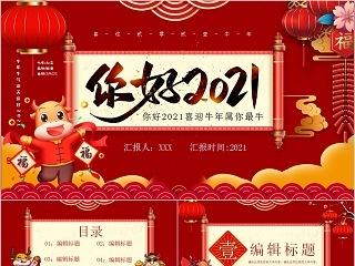 喜迎牛年新年快乐PPT模板