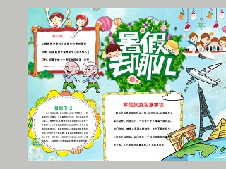 卡通暑假去哪儿小学生手抄小报